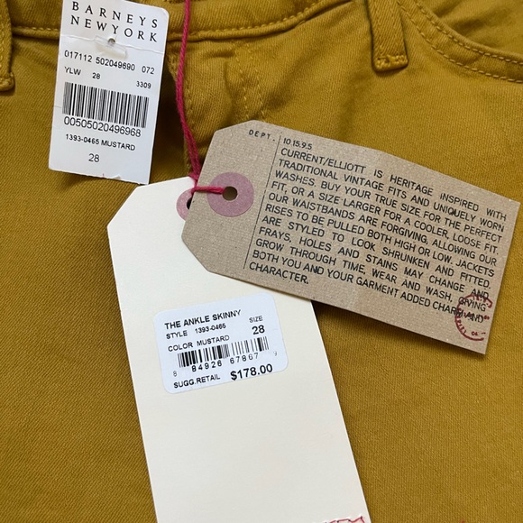 Current/Elliott NWT Ankle Skinny Mustard Jeans - Picture 8 of 10